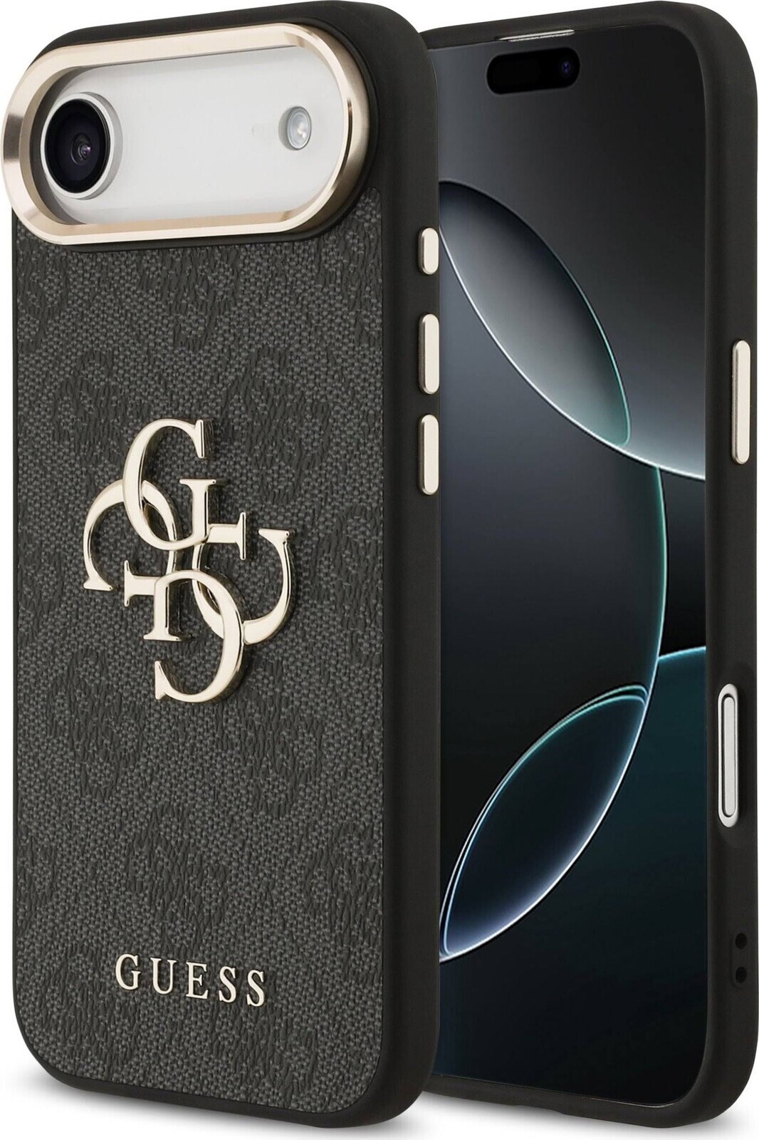 Guess PU Leather 4G Metal Logo Gold Frame Zadný Kryt pre iPhone Air Black
