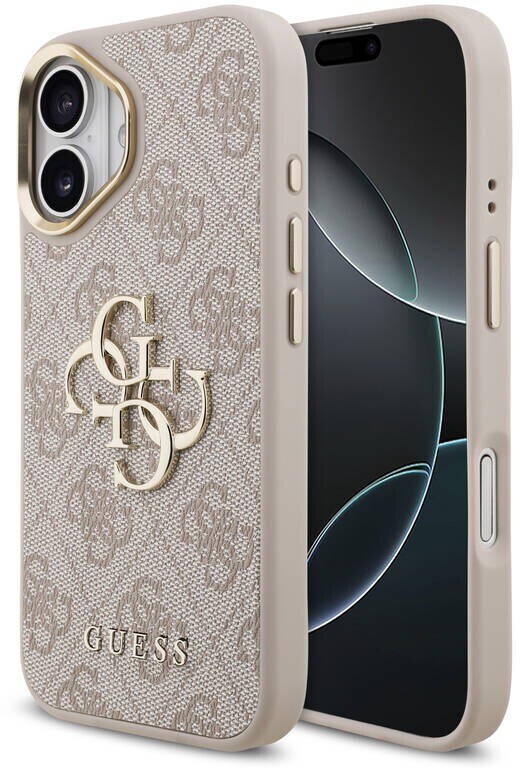 Guess PU Leather 4G Metal Logo Gold Frame Zadný Kryt pre iPhone 17 Pink