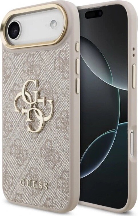 Guess PU Leather 4G Metal Logo Gold Frame Zadný Kryt pre iPhone Air Pink