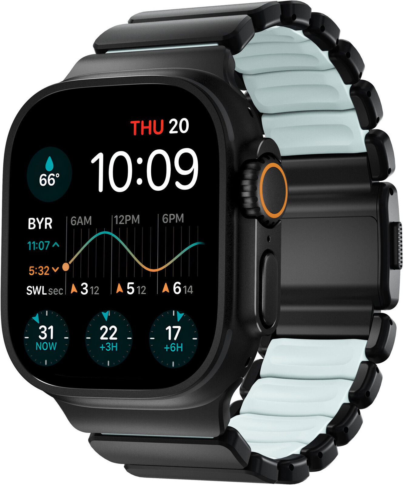 Nomad Stratos Band AW 45/46/49 mm Black Titanium Icy Blue Glow FKM