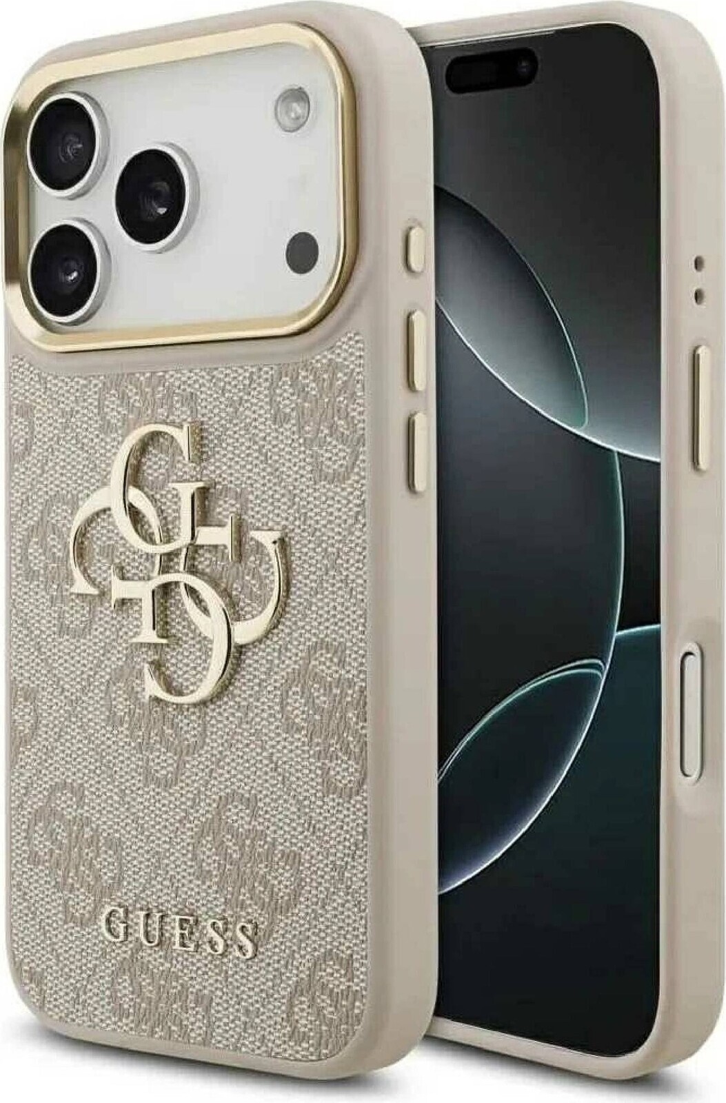Guess PU Leather 4G Metal Logo Gold Frame Zadný Kryt pre iPhone 17 Pro Pink
