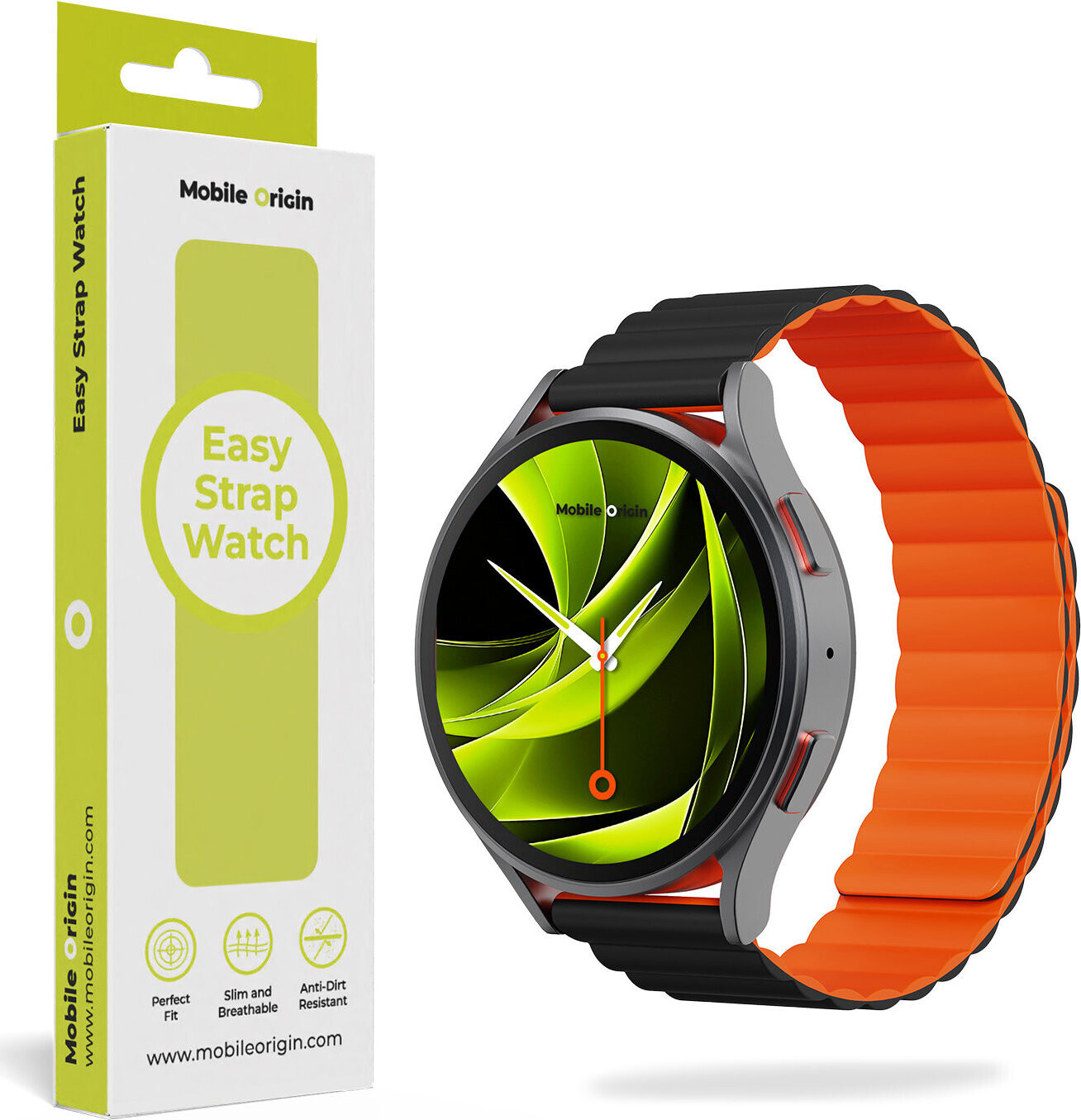 Mobile Origin Easy Strap Magnetic 20 mm Quick Release Black Orange