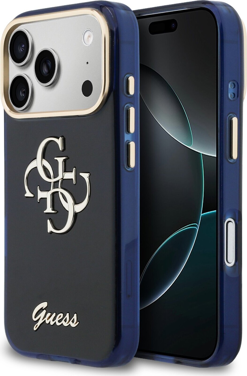 Guess IML 4G Script Metal Logo Zadný Kryt pre iPhone 17 Pro Max Blue
