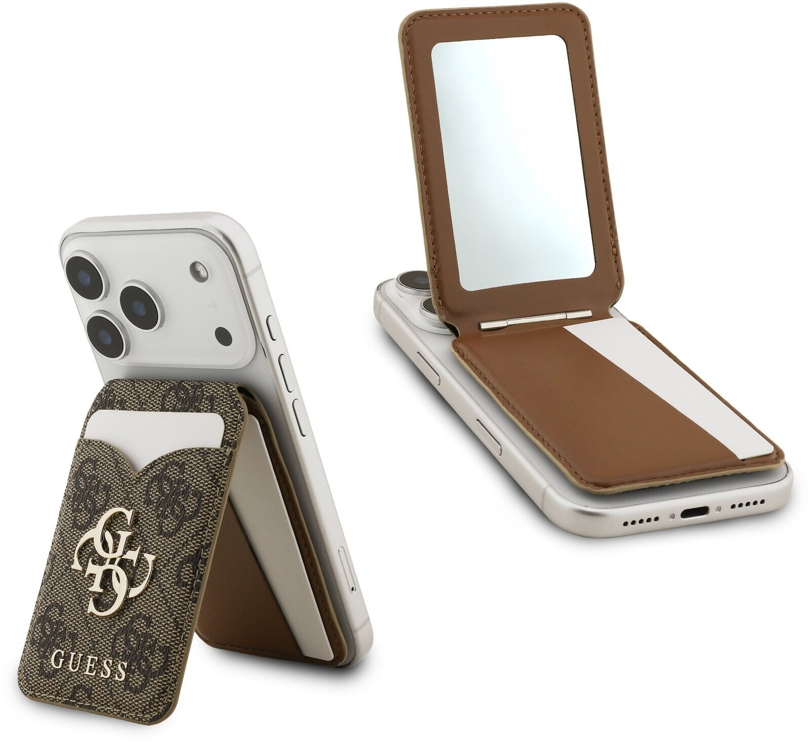 Guess PU 4G Mirror MagSafe Cardslot Peňaženka so Stojanom Brown