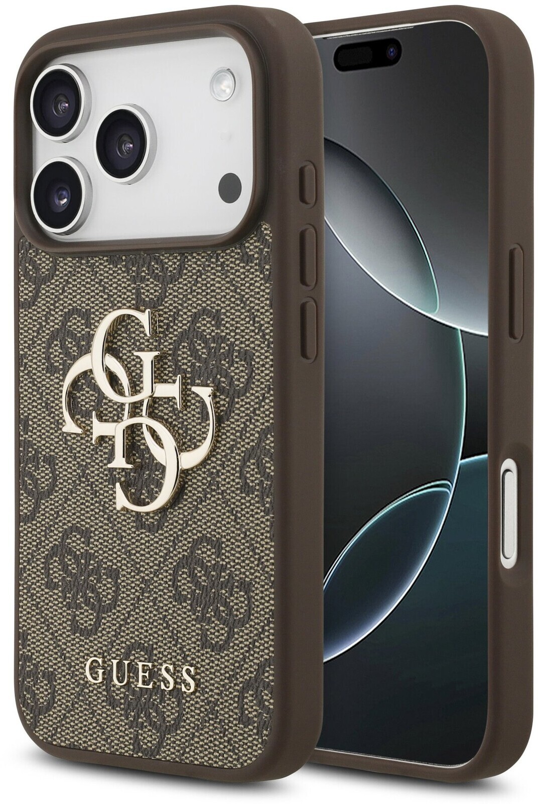 Guess PU 4G Metal Logo Zadný Kryt pre iPhone 17 Pro Brown