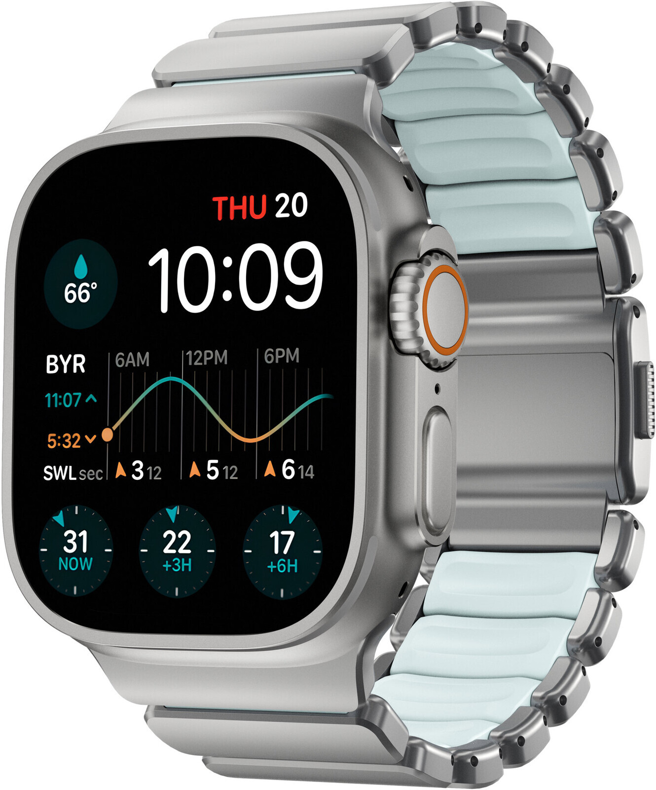 Nomad Stratos Band AW 45/46/49 mm Natural Titanium Icy Blue Glow FKM