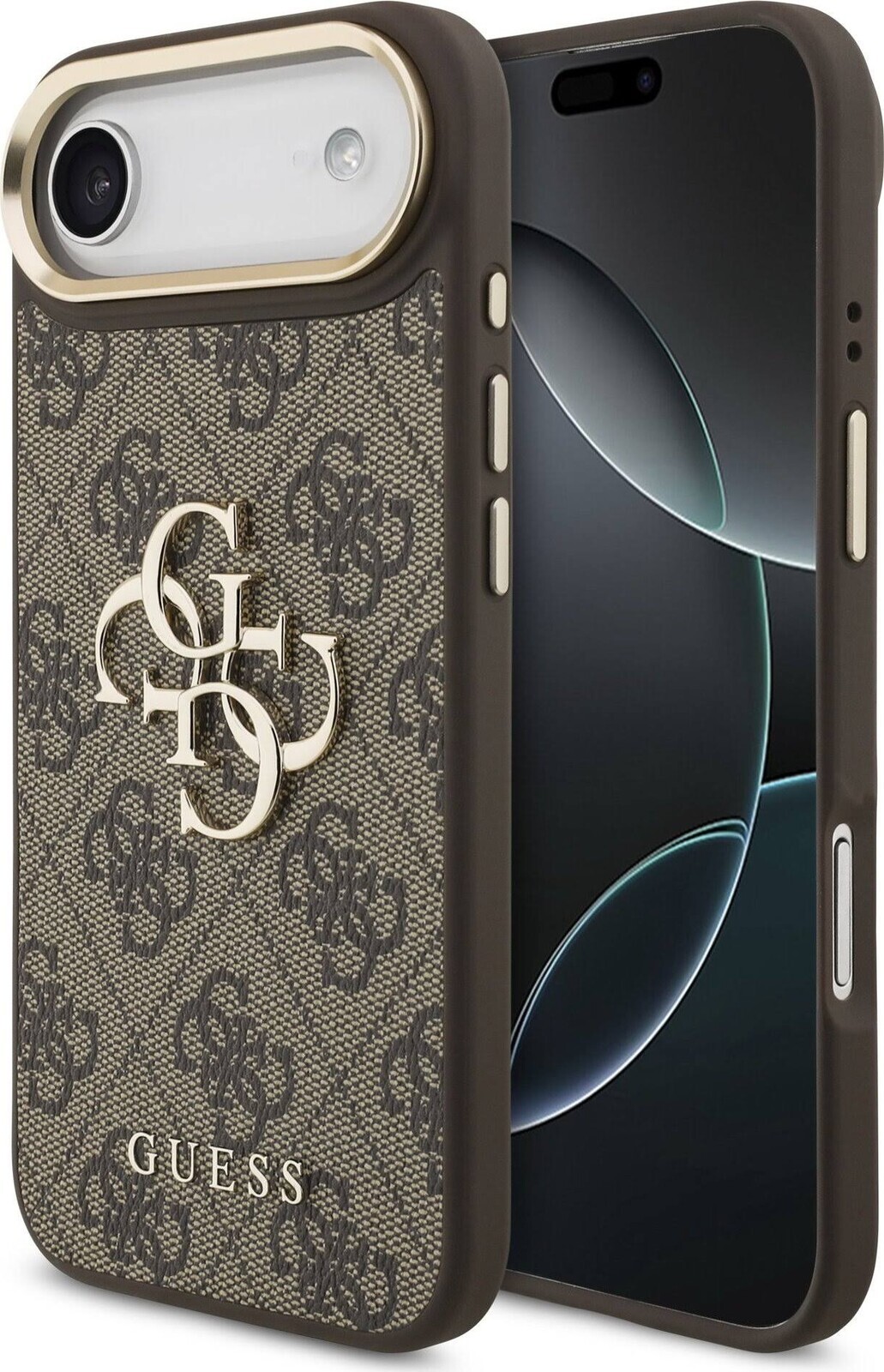 Guess PU Leather 4G Metal Logo Gold Frame Zadný Kryt pre iPhone Air Brown