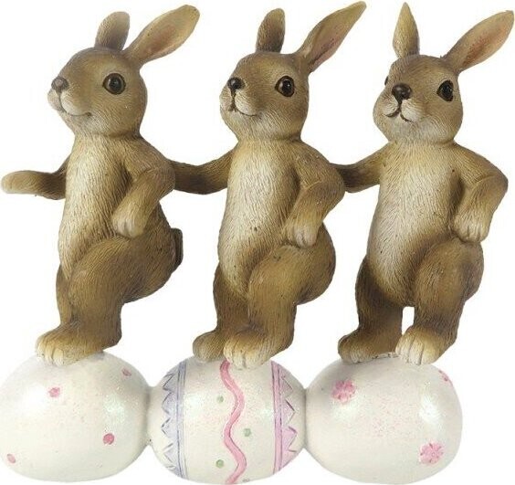 Clayre & Eef Veľkonočná dekorácia – Tri zajačiky na vajíčkach