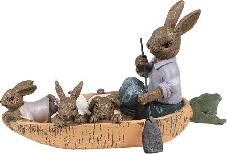 Clayre & Eef Veľkonočná dekorácia – Zajačia rodinka na loďke z mrkvy