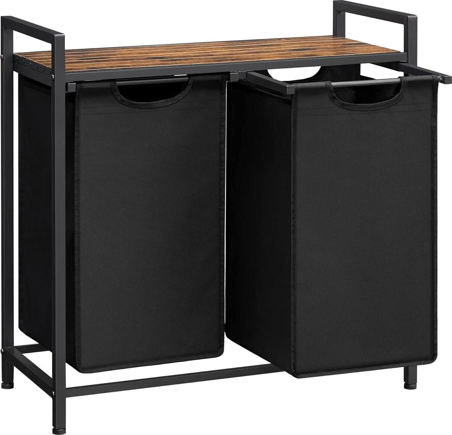 VASAGLE Kôš na špinavú bielizeň – triediaci, industriálny, vintage, hnedočierny 73 × 33 × 72 cm