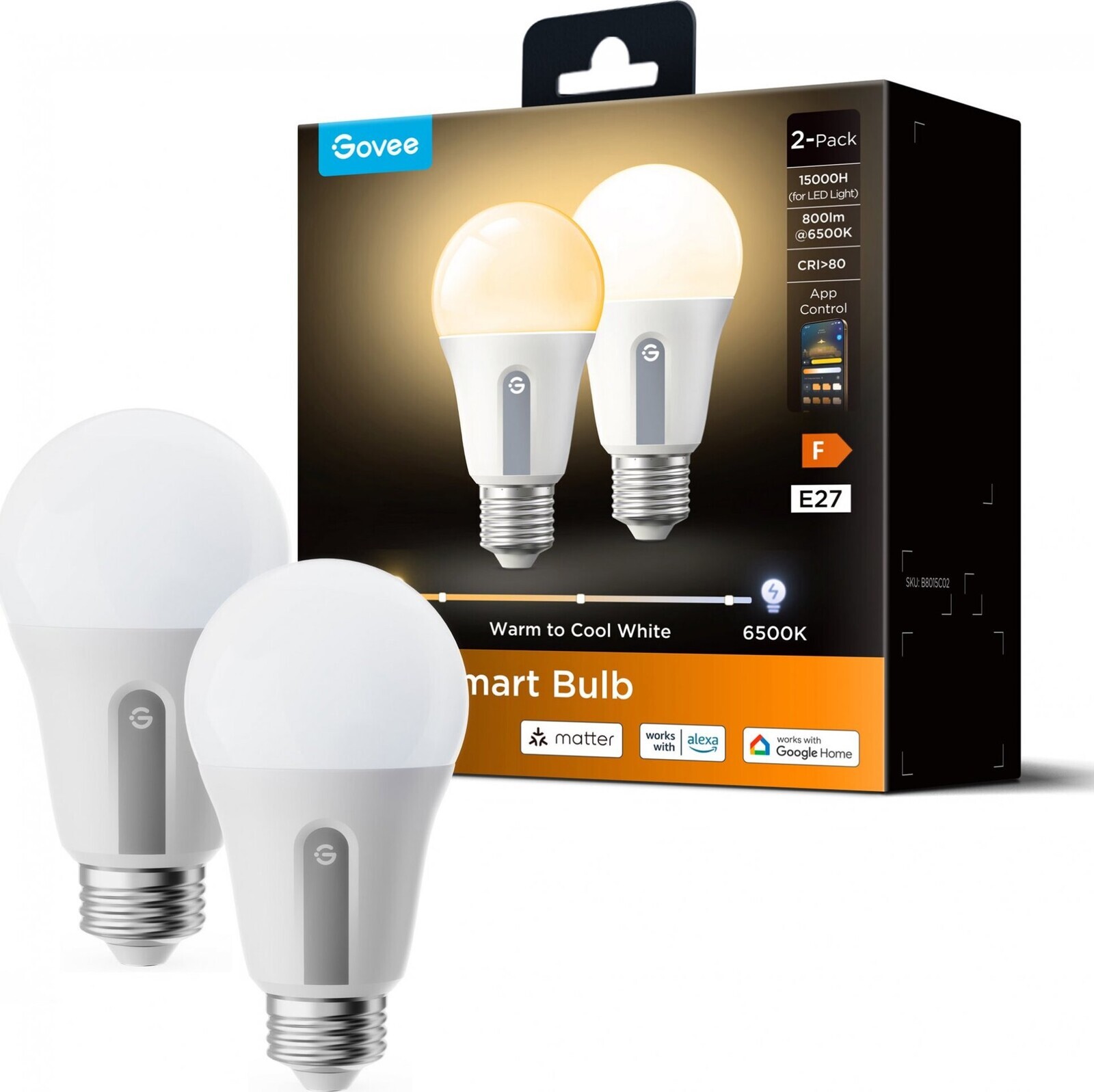 Govee Smart WW 9W-60W 800lm E27 Long Life, Matter, 2 ks