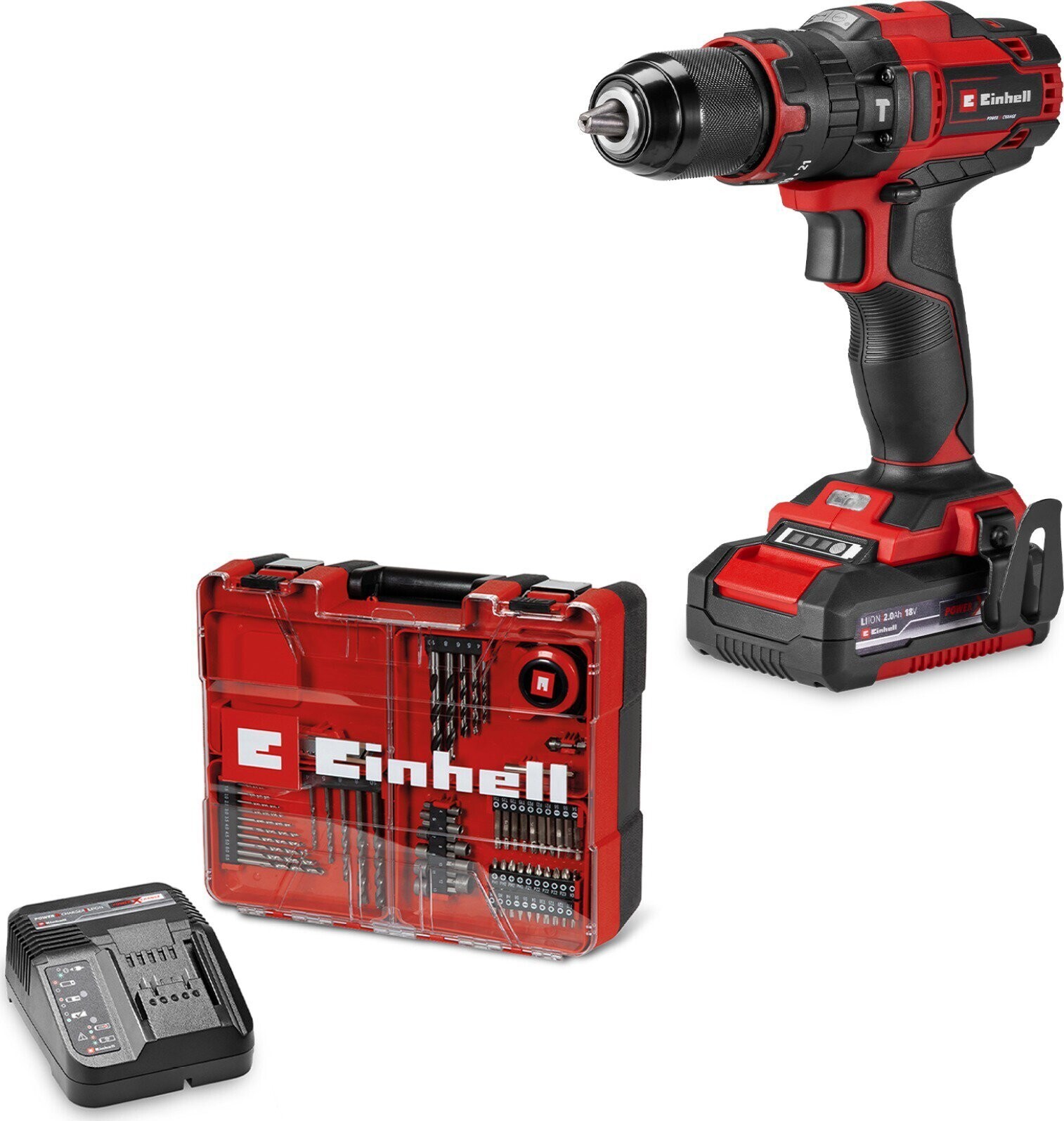 EINHELL Vŕtačka AKU s príklepom TE-CD 18/40 Li-Ion + 64 ks sada príslušenstva (1× 2,0 Ah), 4514325