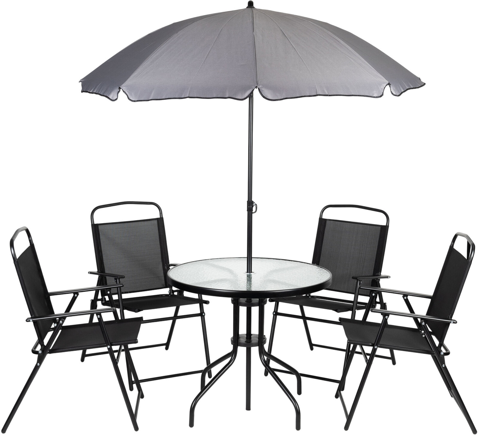 MultiGarden SC-130 Sada zahradního nábytku stůl, 4 židle, slunečník, antracit