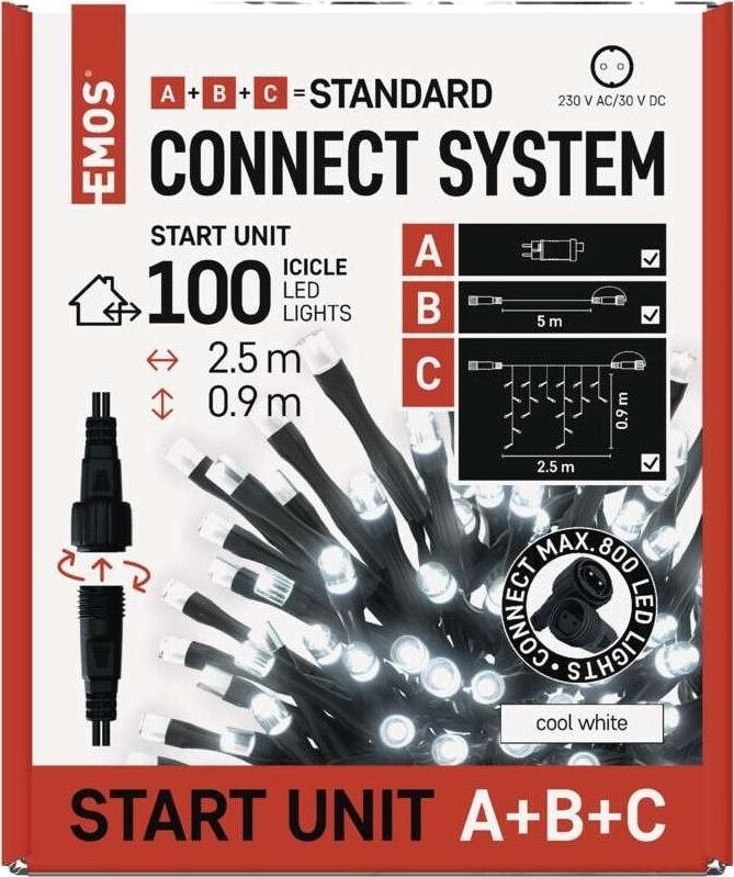 EMOS Základná súprava pre spojojovacie reťaze Standard – cencúle, 2,5 m, vonkajšie, studená biela, č