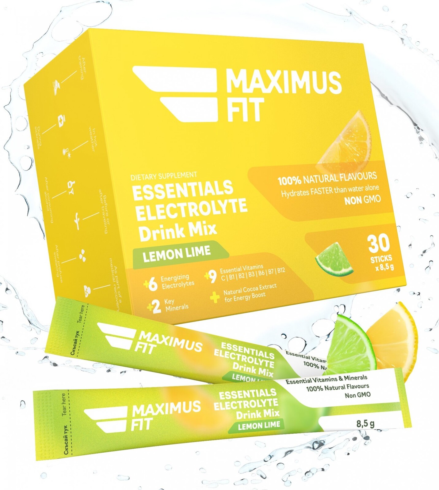 MaximusFit Electrolyte Powder Sachets Mix, Lemon/lime