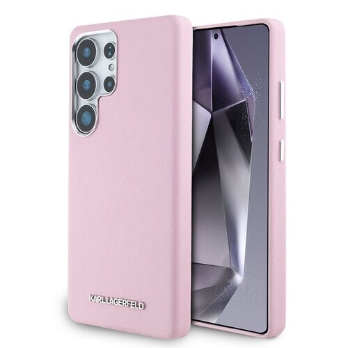 Karl Lagerfeld PU Saffiano Metal Logo and Frame Zadní Kryt pro Samsung Galaxy S25 Ultra Pink