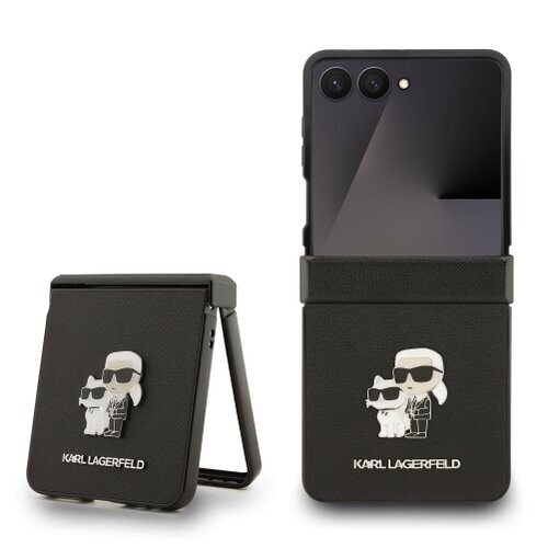 Karl Lagerfeld PU Saffiano Karl and Choupette Zadní Kryt pro Samsung Galaxy Z Flip 7 Black