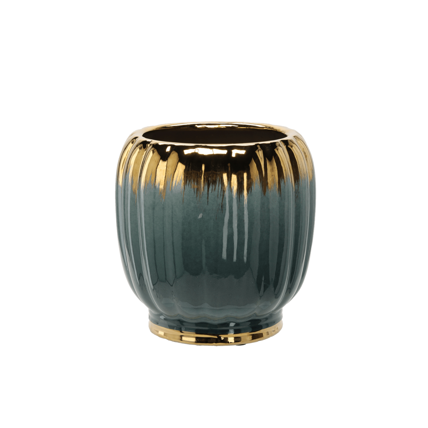 Keramický obal na květináč Gaya 28 cm zeleno-zlatý