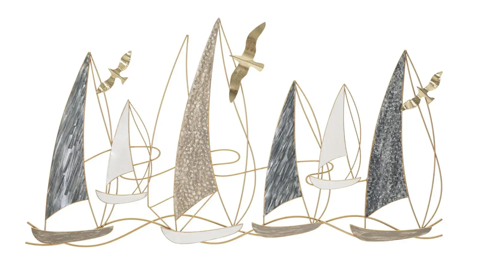 Kovová nástěnná dekorace Boat 124x70 cm zlatá/vícebarevná