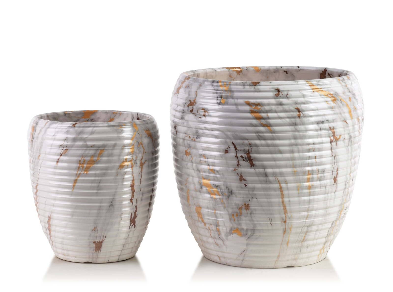 Sada 2 ks keramických květináčů NEVA XIV bílá/zlatá