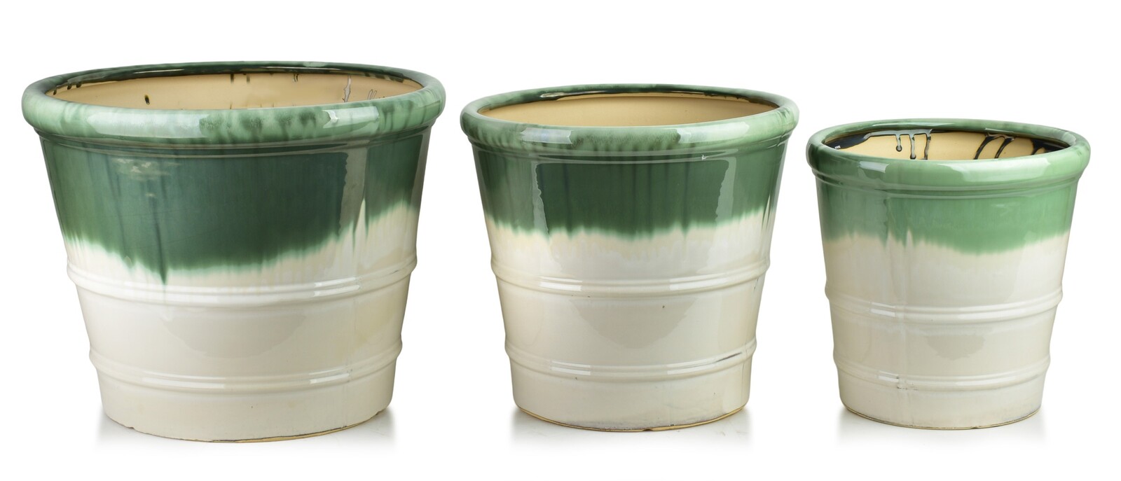 Sada 3 ks keramických květináčů Evro A2 krémová/zelená