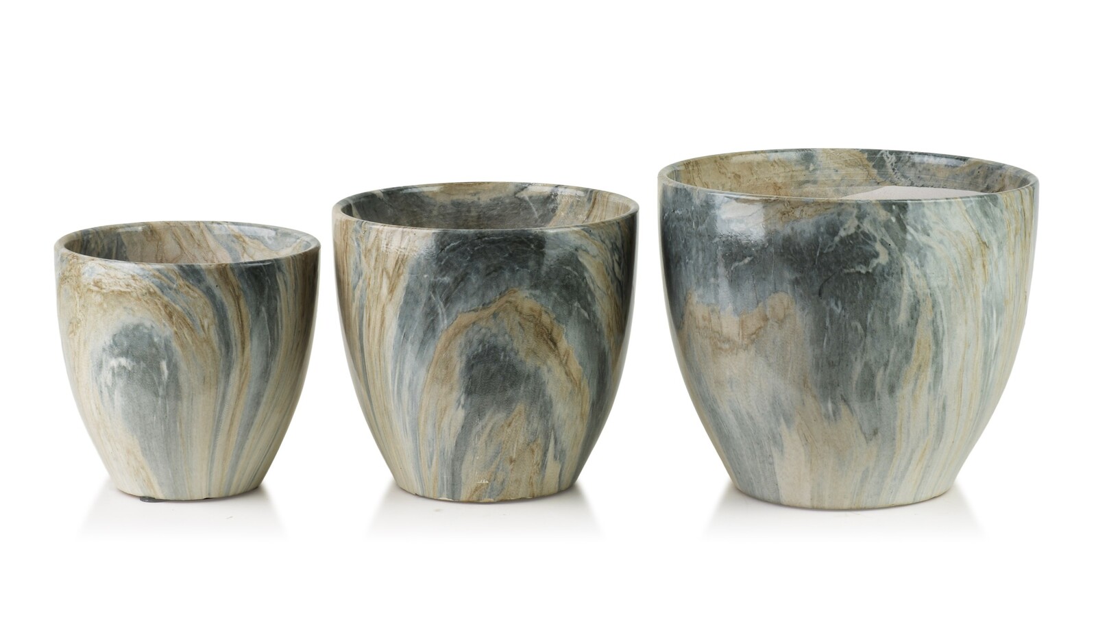 Sada 3 ks keramických květináčů NEVA MARBLE III hnědá/šedá