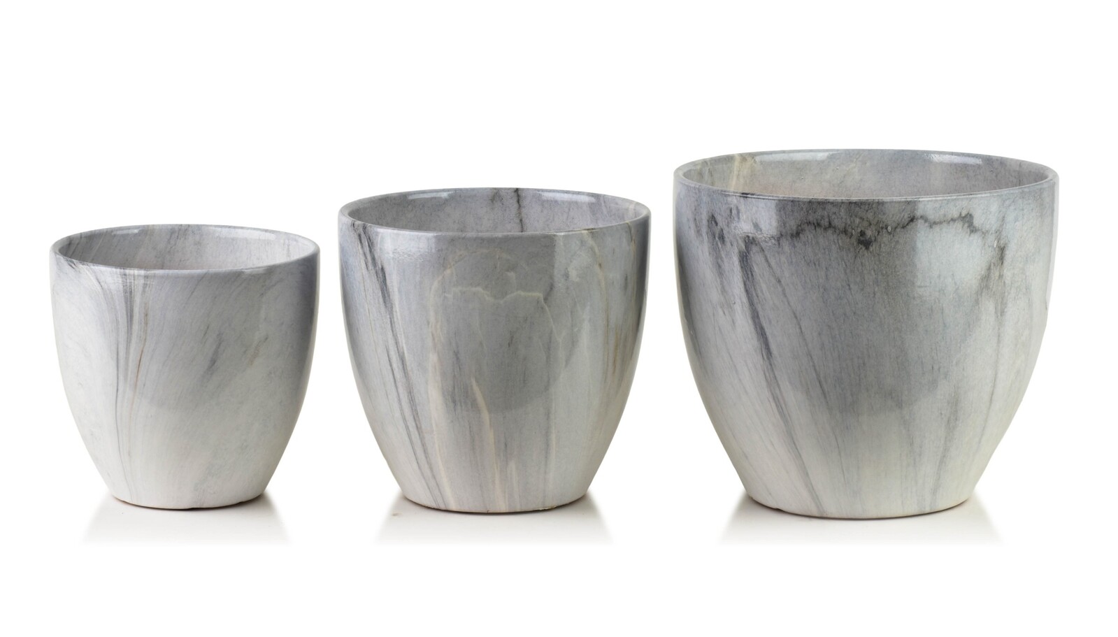 Sada 3 ks keramických květináčů NEVA MARBLE III šedá
