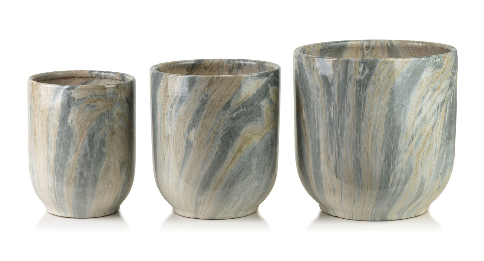 Sada 3 ks keramických květináčů NEVA MARBLE IV hnědá/šedá