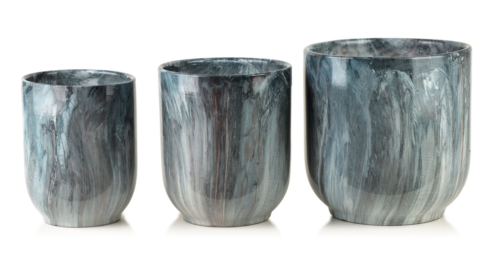 Sada 3 ks keramických květináčů NEVA MARBLE IV modrá/šedá