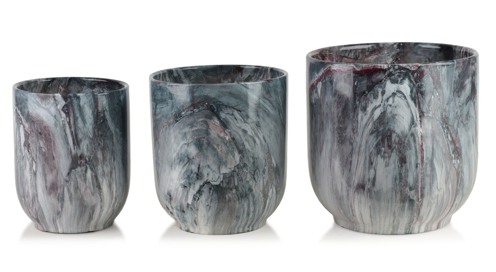 Sada 3 ks keramických květináčů NEVA MARBLE V modrá/šedá