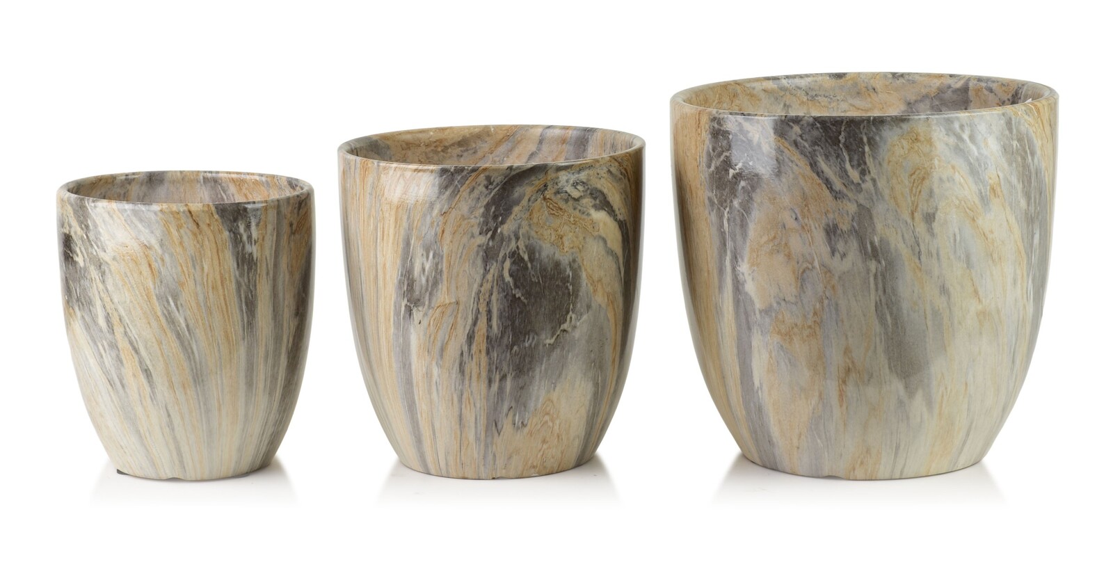 Sada 3 ks keramických květináčů NEVA MARBLE VI béžová/zlatá