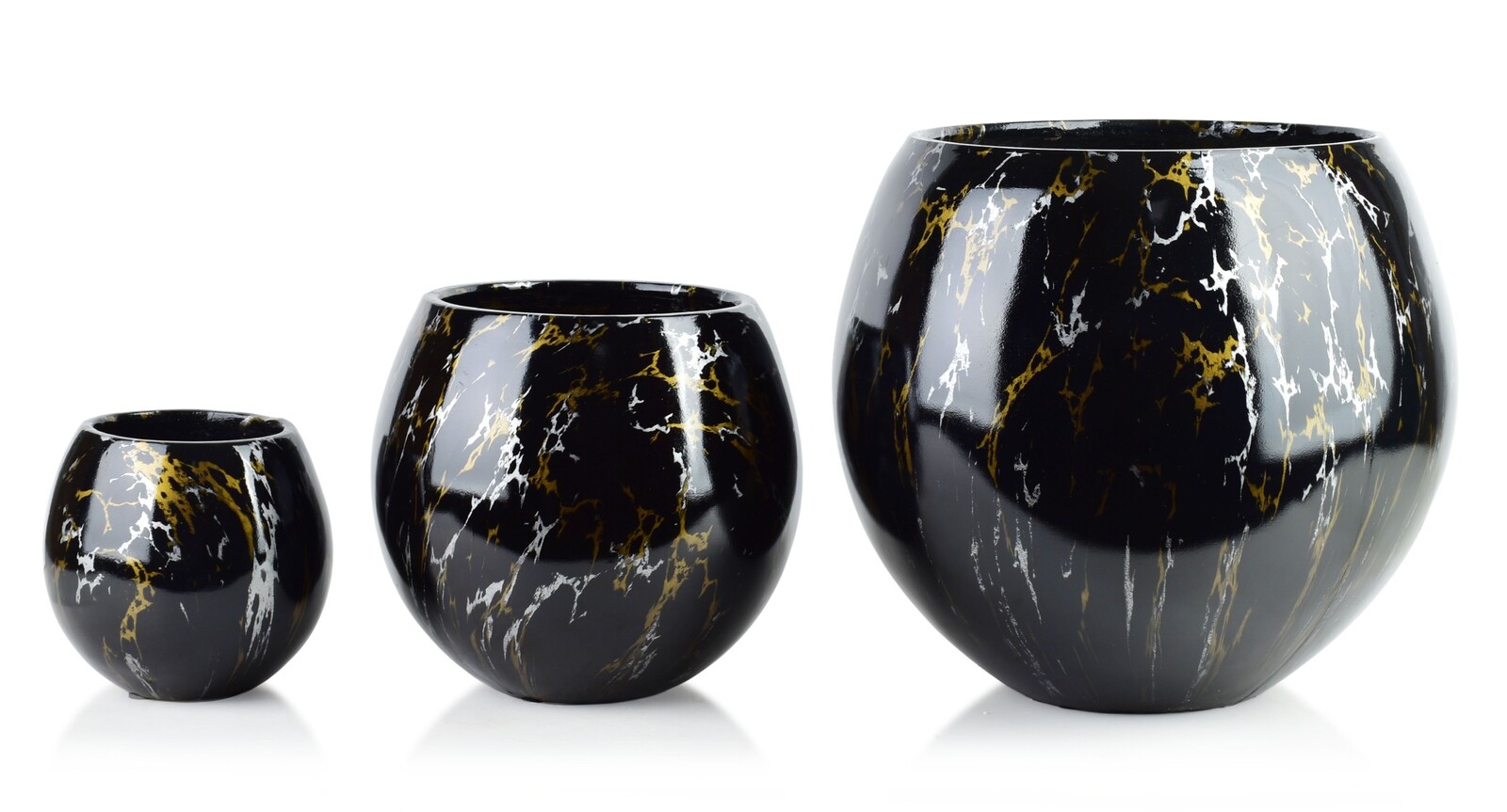 Sada 3 ks keramických květináčů NEVA MARBLE XI černá