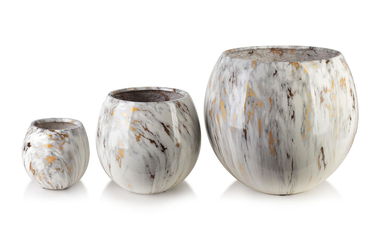 Sada 3 ks keramických květináčů NEVA MARBLE XI černá/bílá