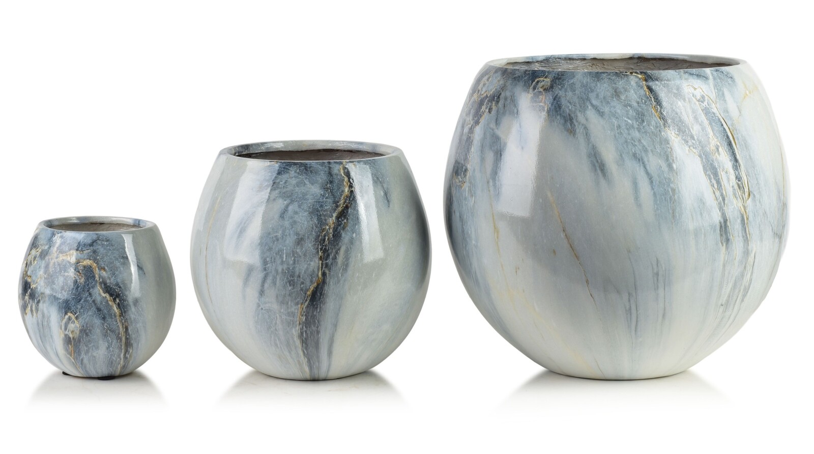 Sada 3 ks keramických květináčů NEVA MARBLE XI modrá/krémová