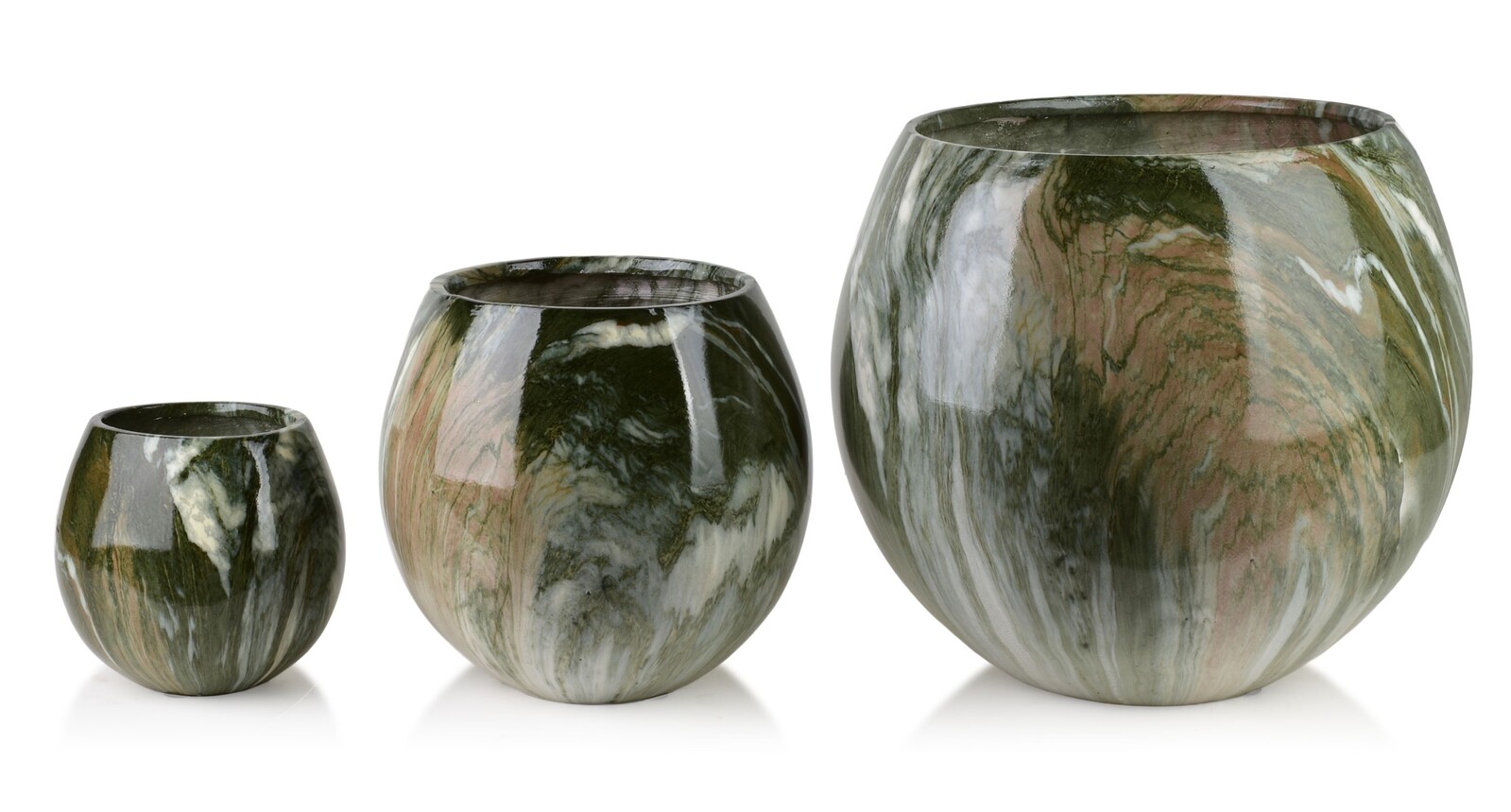 Sada 3 ks keramických květináčů NEVA MARBLE XI zelená/hnědá
