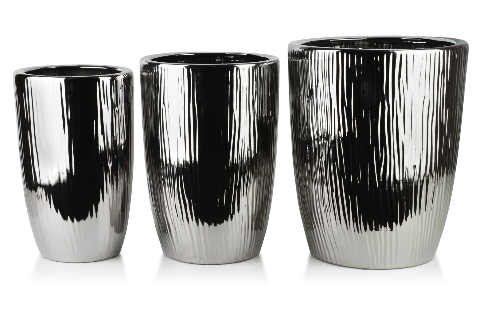 Sada 3 ks keramických květináčů NEVA SILVER XII stříbrná