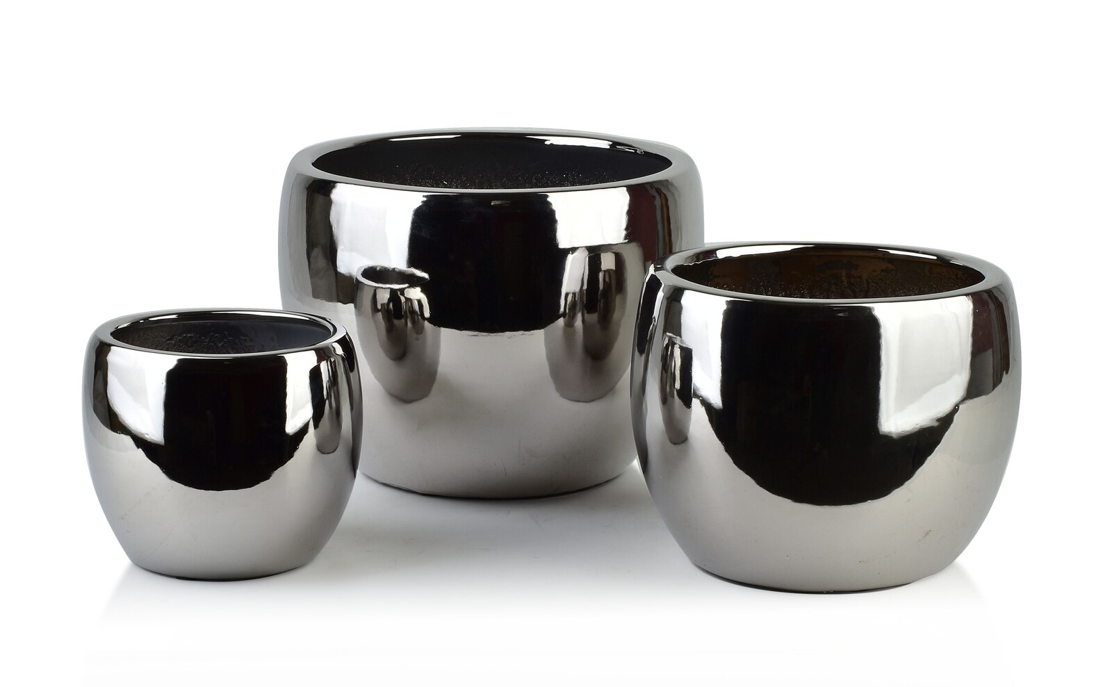 Sada 3 ks keramických květináčů NEVA SILVER XIII stříbrná