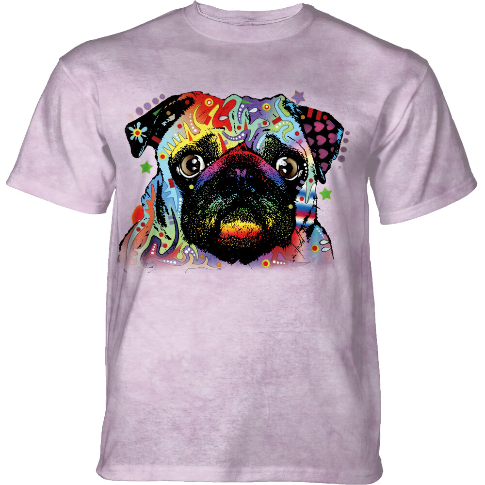 Tričko unisex The Mountain Colorful Pug (Mops) - ružové, 4XL