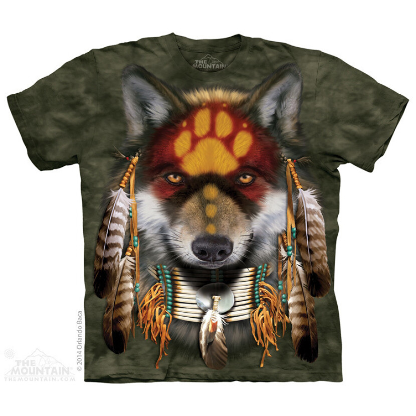 Tričko unisex The Mountain Native Wolf Spirit (vlk) - olivové, 4XL