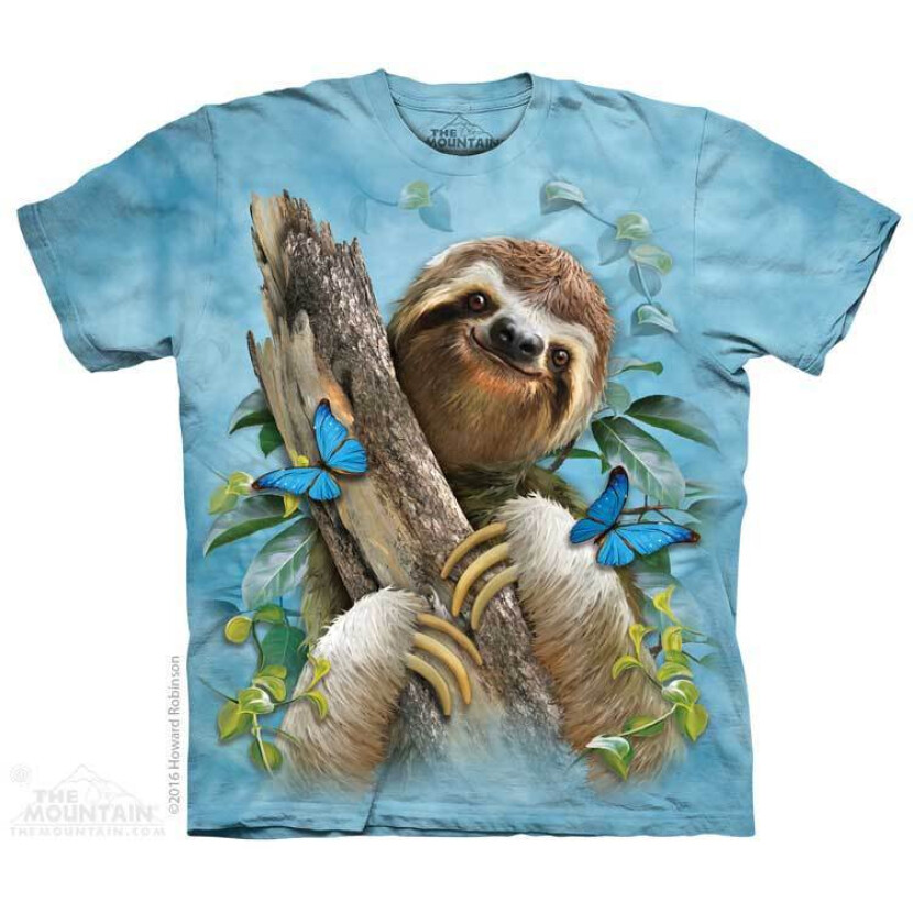 Tričko unisex The Mountain Sloth Butterflies (lenochod) - modré, 3XL