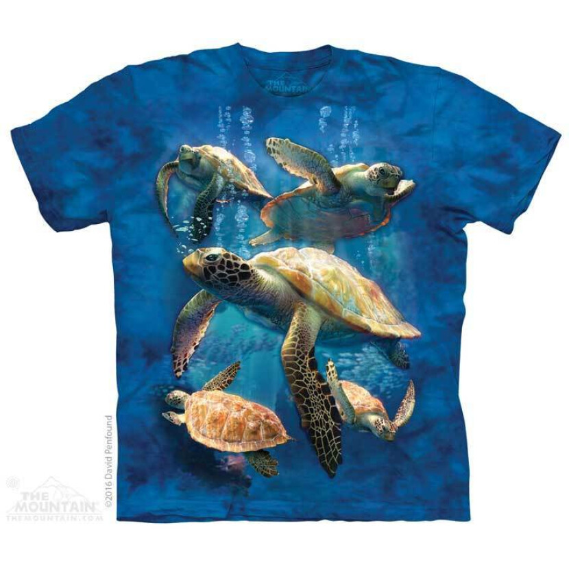 Tričko unisex The Mountain Sea Turtle Family (korytnačky) - modré, 5XL