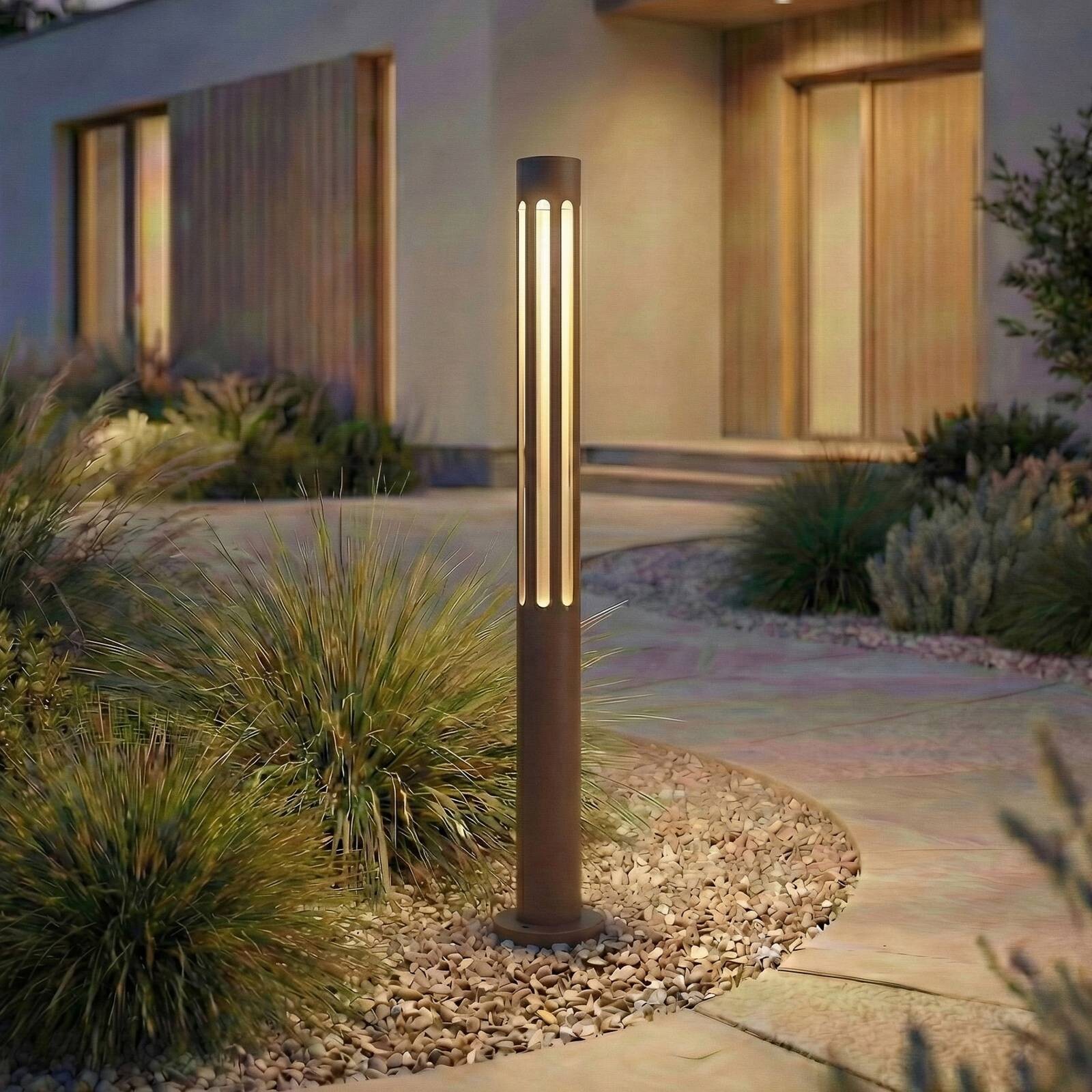 Lindby chodníkové LED svetlo Fjorya, výška 60 cm, hnedá, IP65