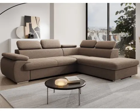 Rohová sedačka Viera,svetlo hnedá látka, pravý roh%