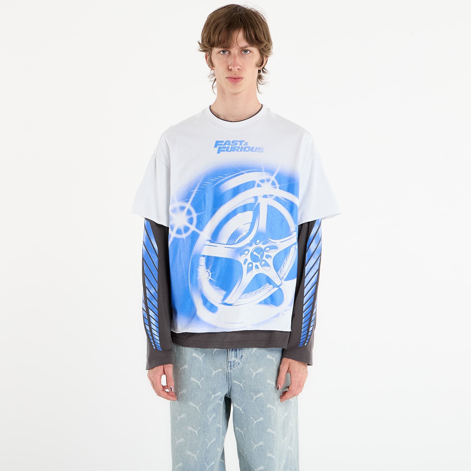 Tričko Puma x Fast & Furious Ls Tee Puma White/ Dusky Gray S