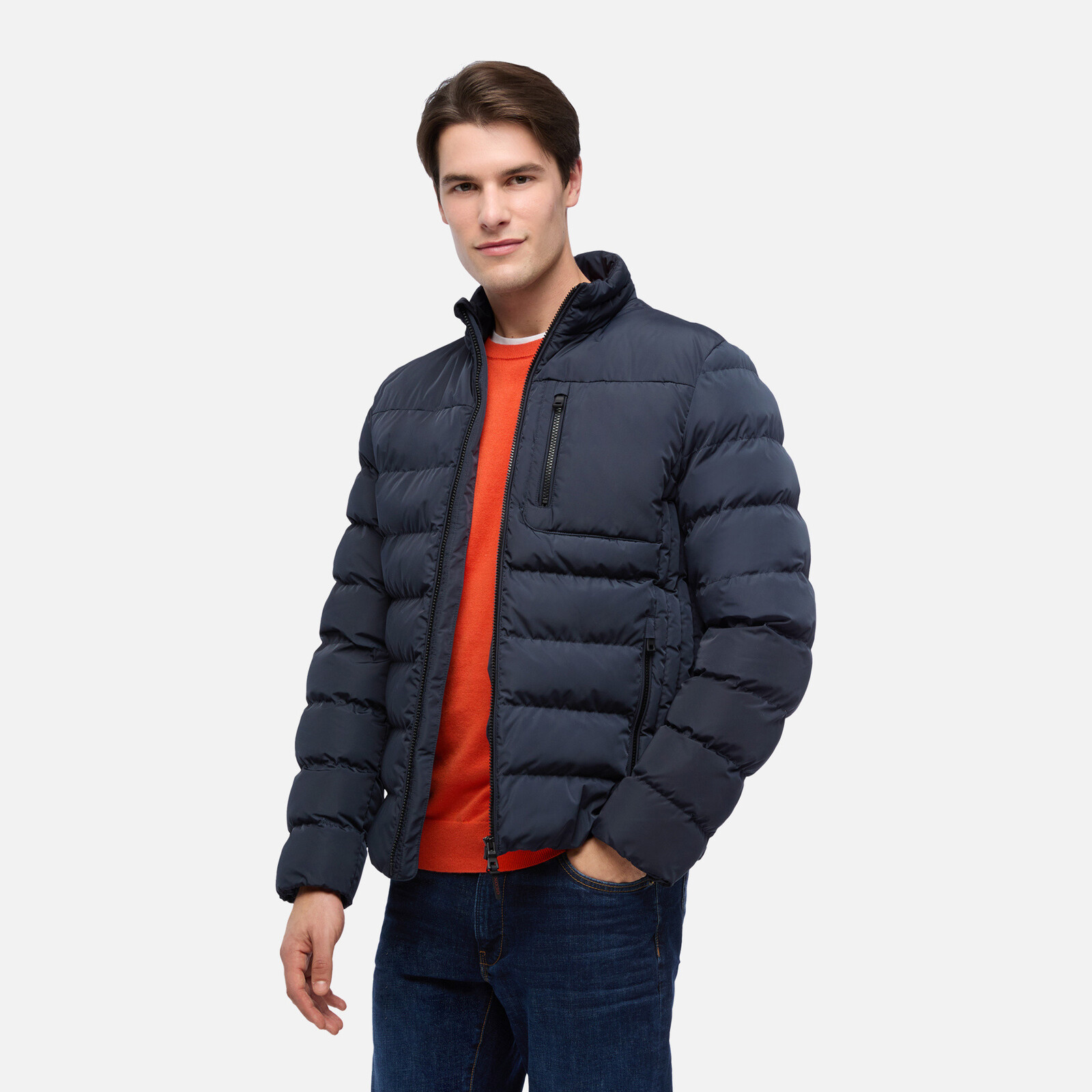 Dark Blue Men's Quilted Jacket Geox Snake - Mens