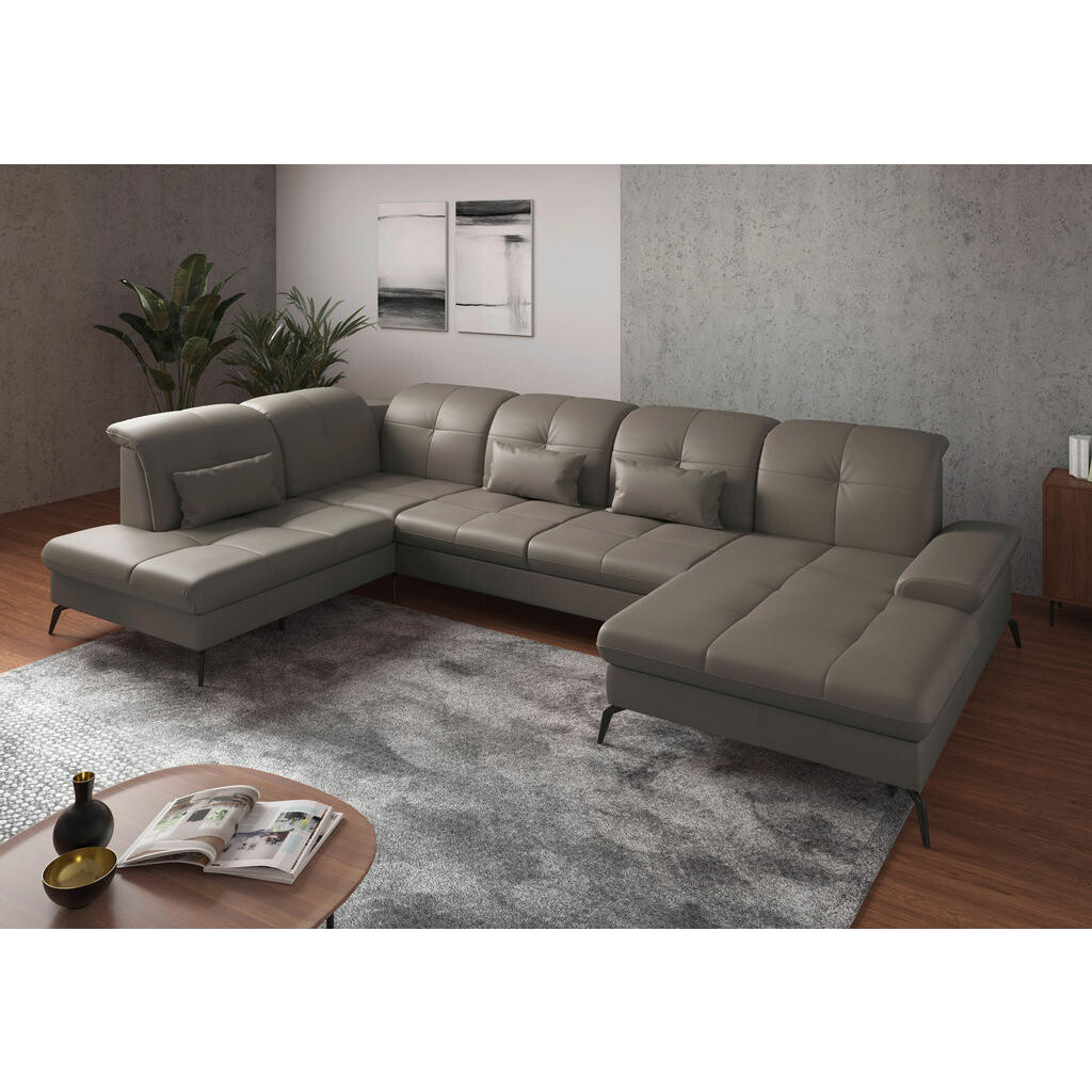 Sit & More SEDACIA SÚPRAVA, textil, koža, sivá