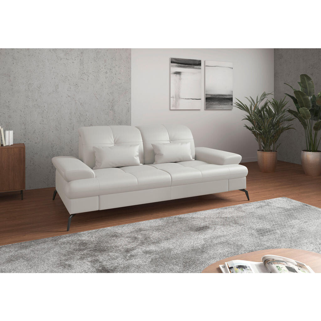 Sit & More TROJMIESTNA POHOVKA, biela, kombinácia pravá koža/látka