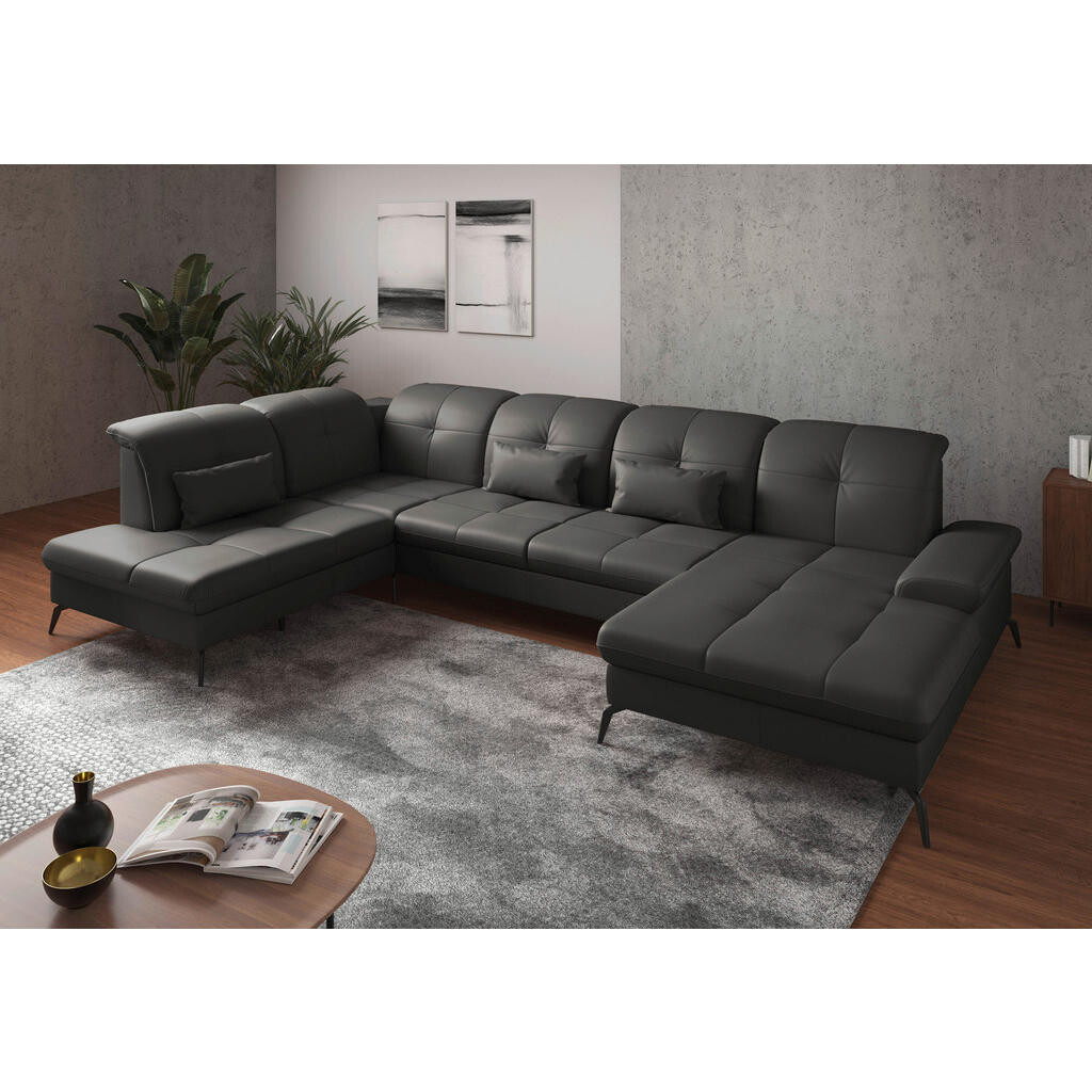 Sit & More SEDACIA SÚPRAVA, textil, koža, antracitová