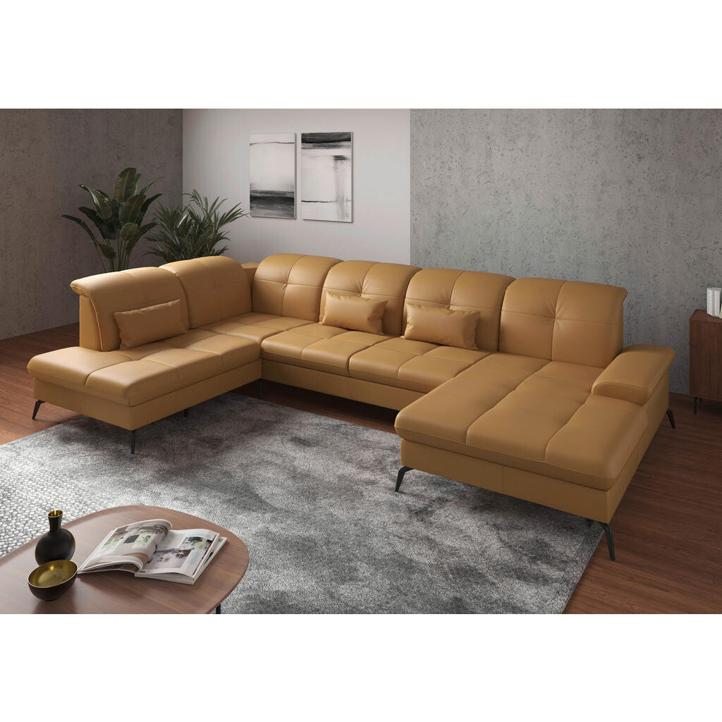 Sit & More SEDACIA SÚPRAVA, textil, koža, kari žltá