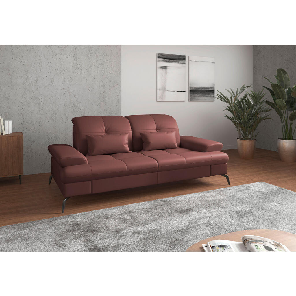 Sit & More TROJMIESTNA POHOVKA, červenohnedá, kombinácia pravá koža/látka